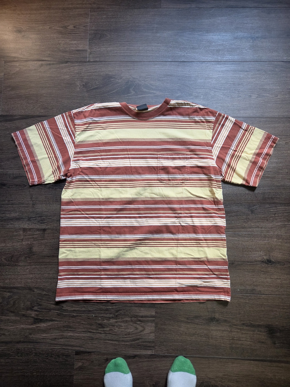Vintage Woolrich Striped Pocket T Shirt Mens XL Earth Tone Rust Yellow Gorpcore